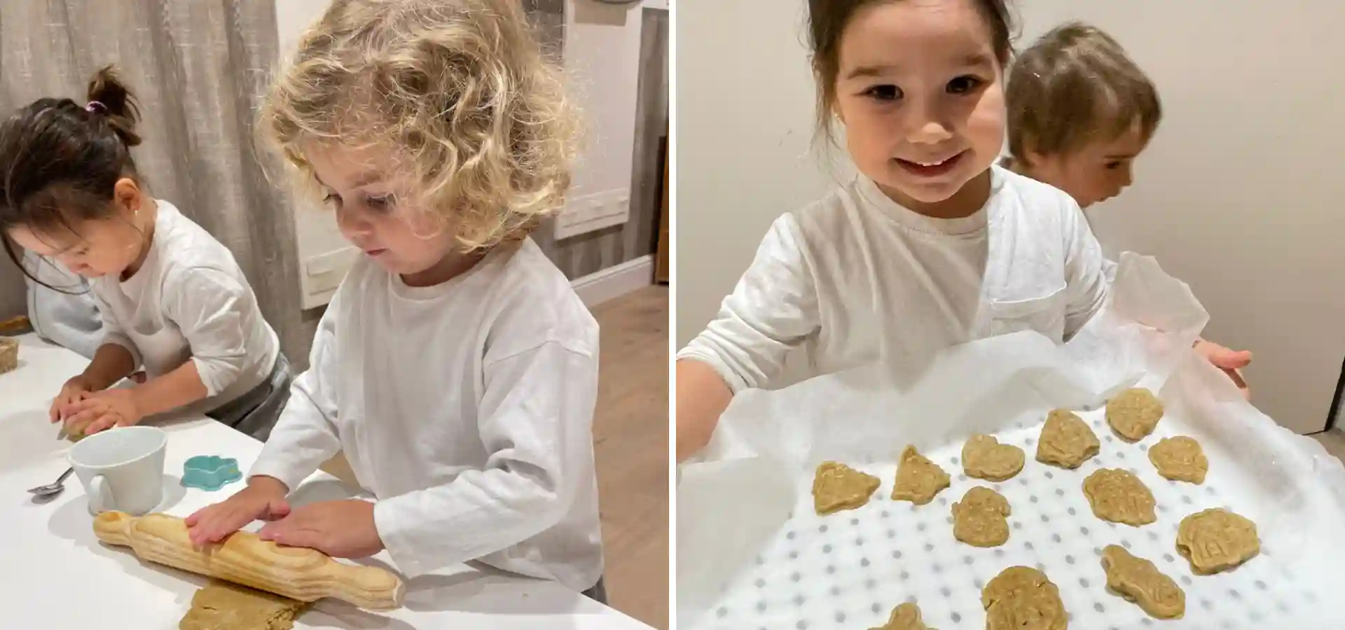 niñas haciendo galletas de Navidad